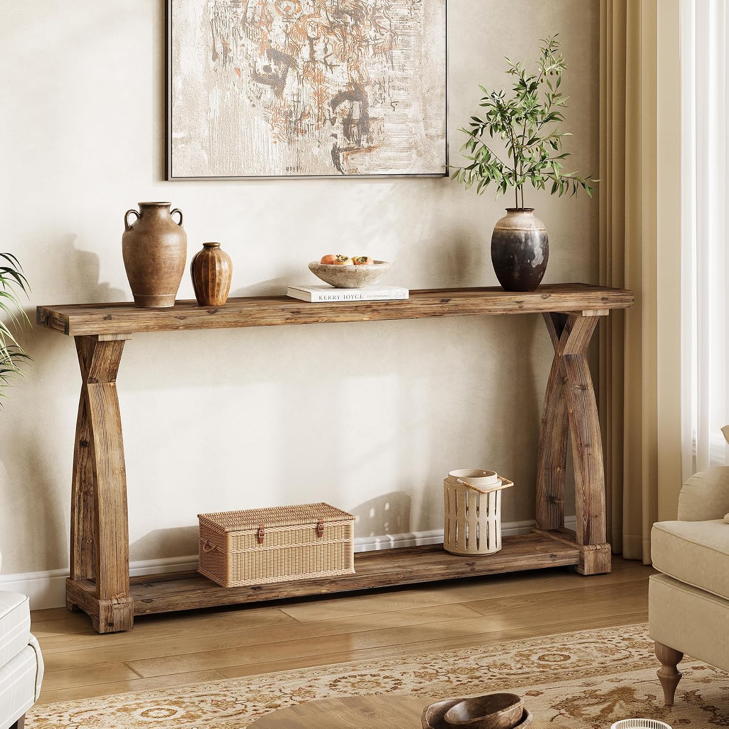 63" Rustic 2-Tier Farmhouse Console Table