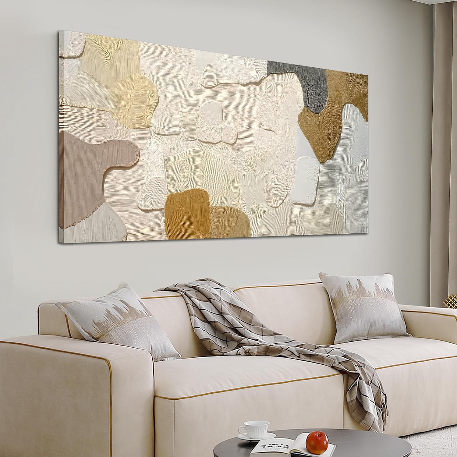 29x58" Beige Brown Neutral Abstract Canvas Wall Art