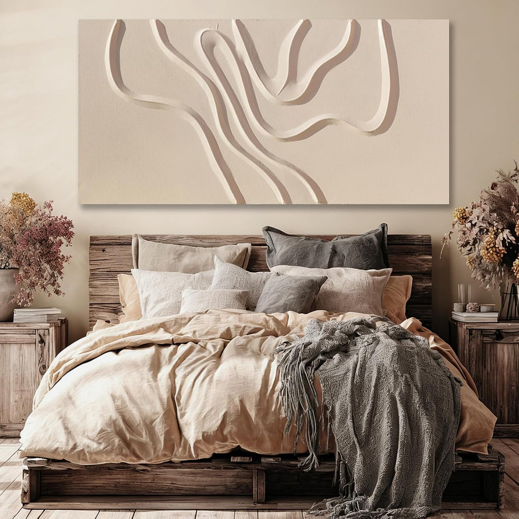 29x58 Inch Hand Painted Neutral Abstract Canvas Wall Art