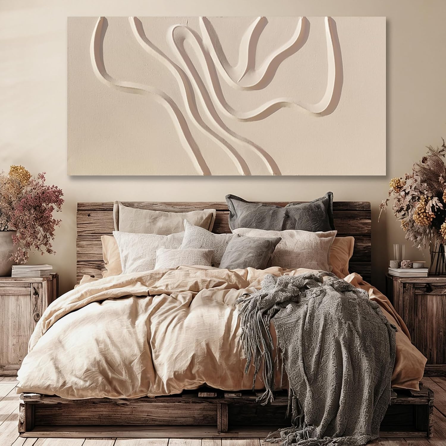 29x58 Inch Hand Painted Neutral Abstract Canvas Wall Art