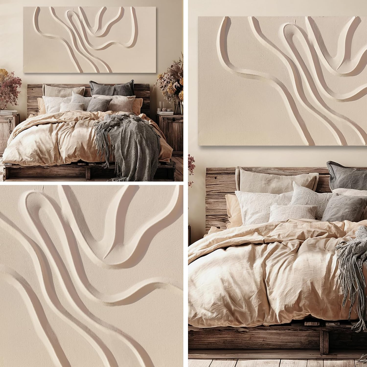 29x58 Inch Hand Painted Neutral Abstract Canvas Wall Art