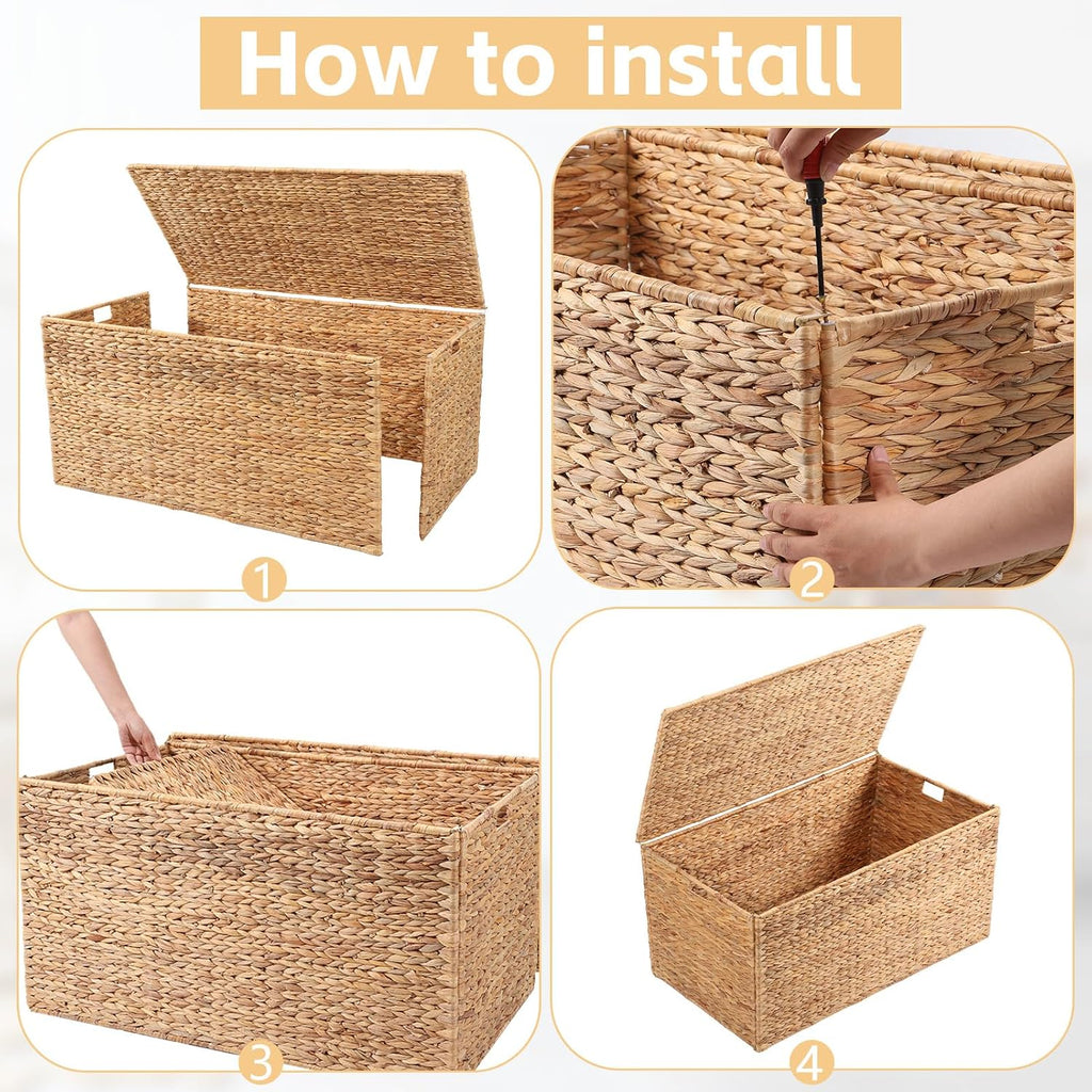 36" Water Hyacinth Wicker Storage Trunk With Lid