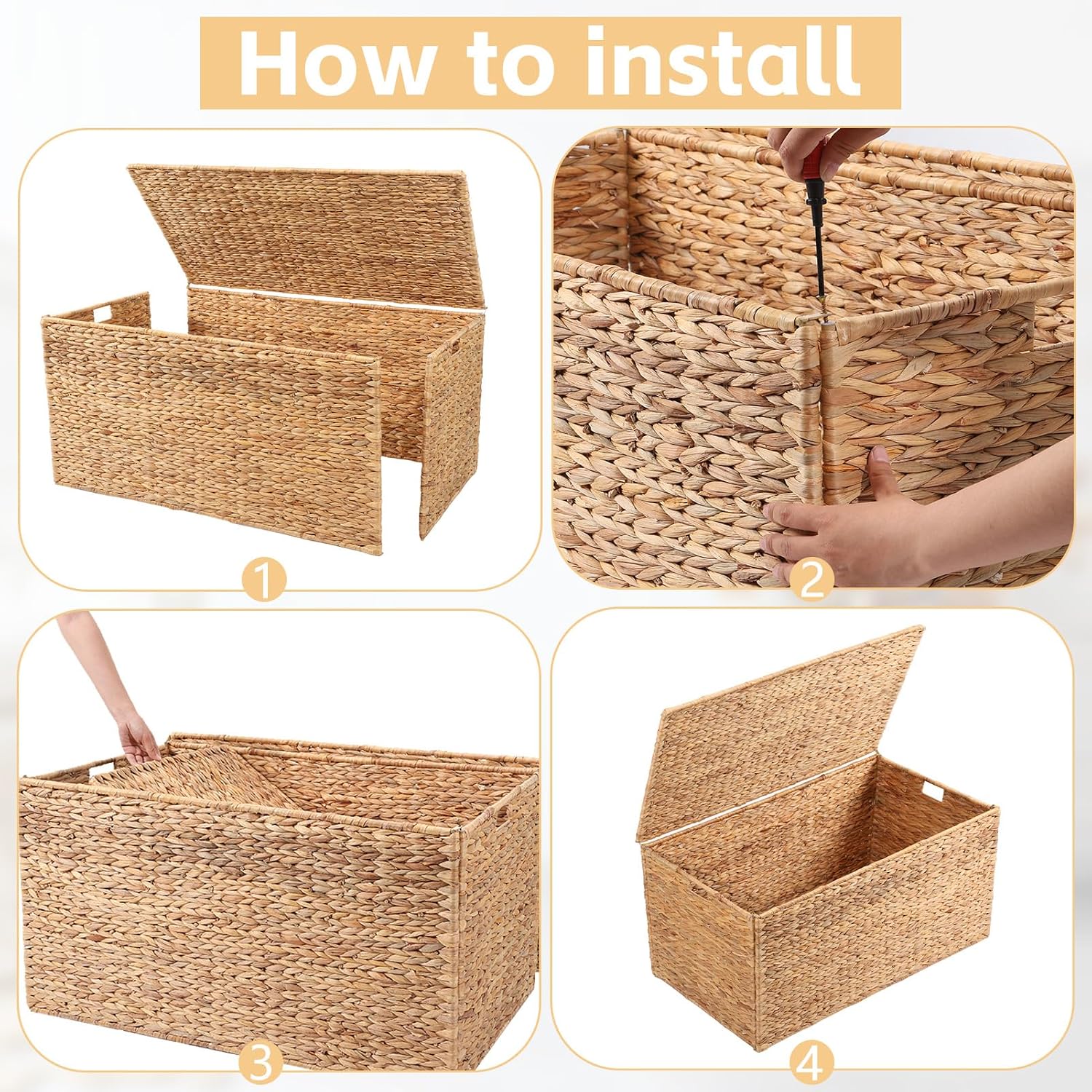 36" Water Hyacinth Wicker Storage Trunk With Lid