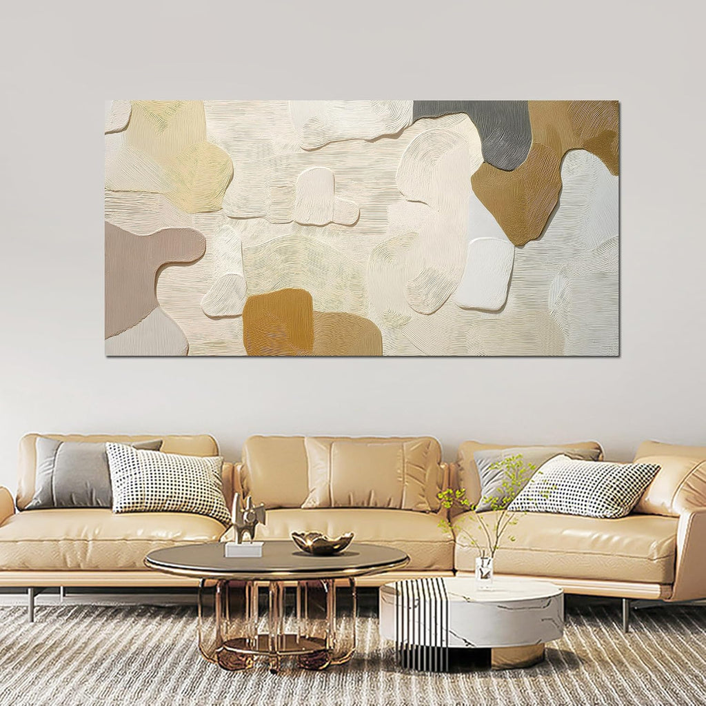29x58" Beige Brown Neutral Abstract Canvas Wall Art