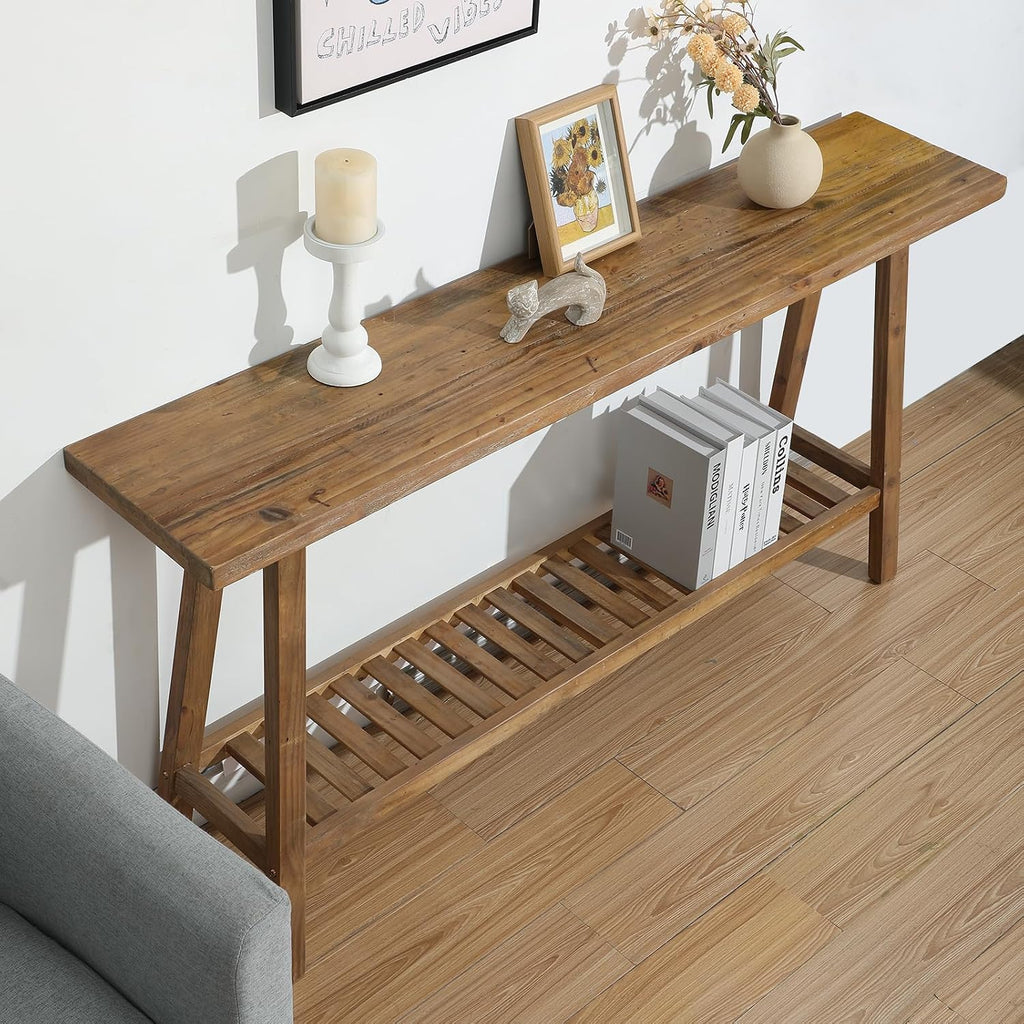 59" Reclaimed Wood 2-Tier Farmhouse Console Table
