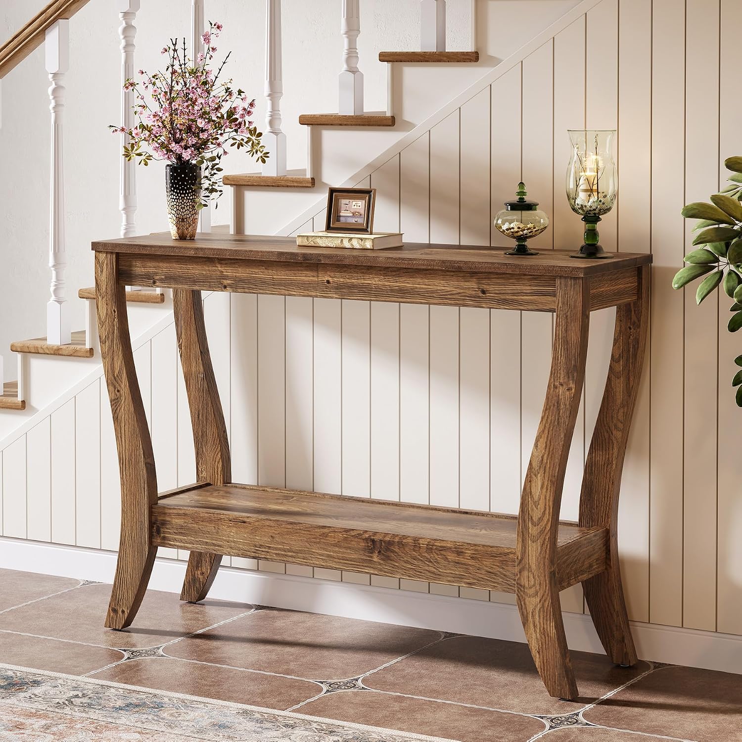 41.3" Brown 2-Tier Farmhouse Console Table