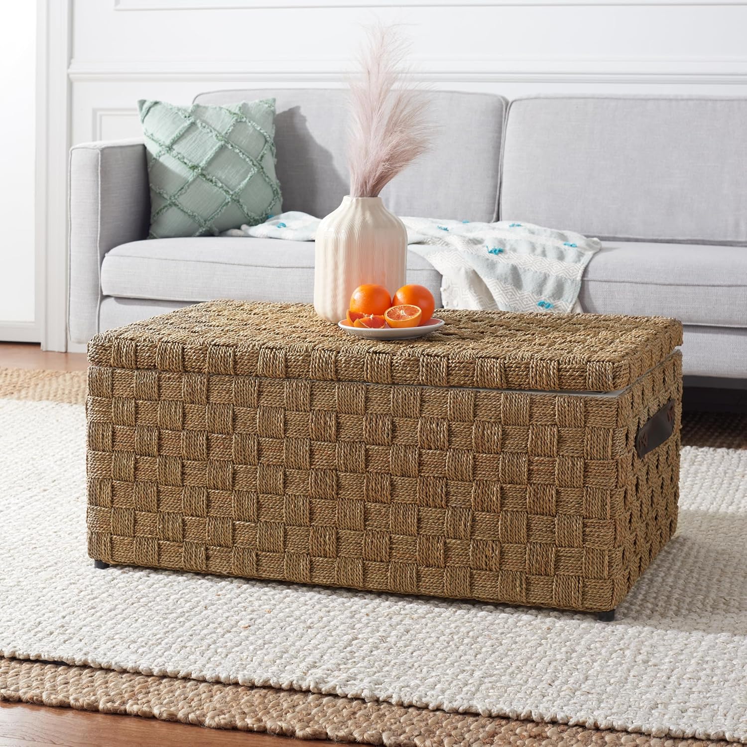 Natural Seagrass Storage Trunk Bench