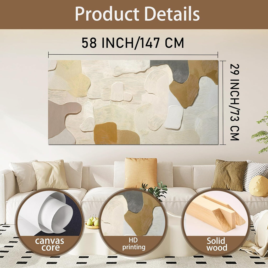 29x58" Beige Brown Neutral Abstract Canvas Wall Art
