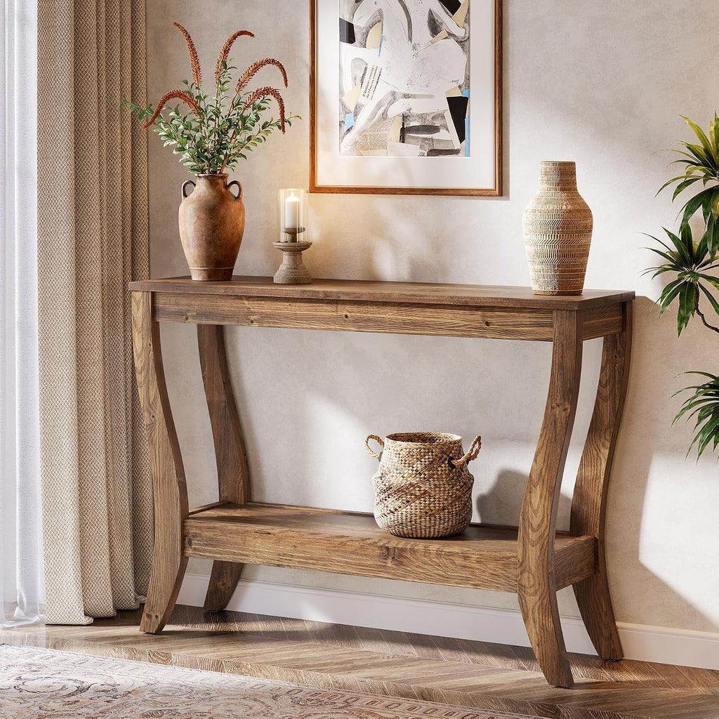 41.3" Brown 2-Tier Farmhouse Console Table
