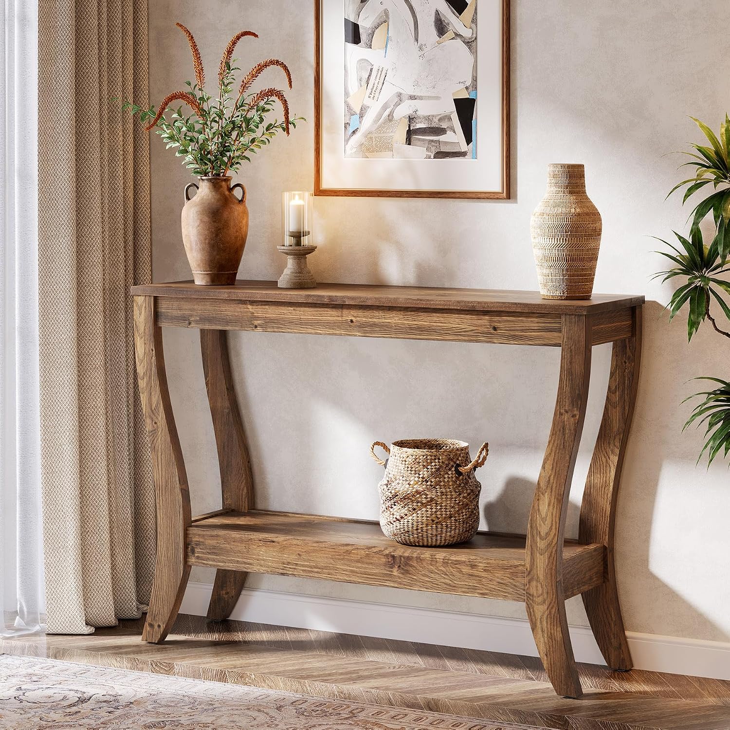 41.3" Brown 2-Tier Farmhouse Console Table