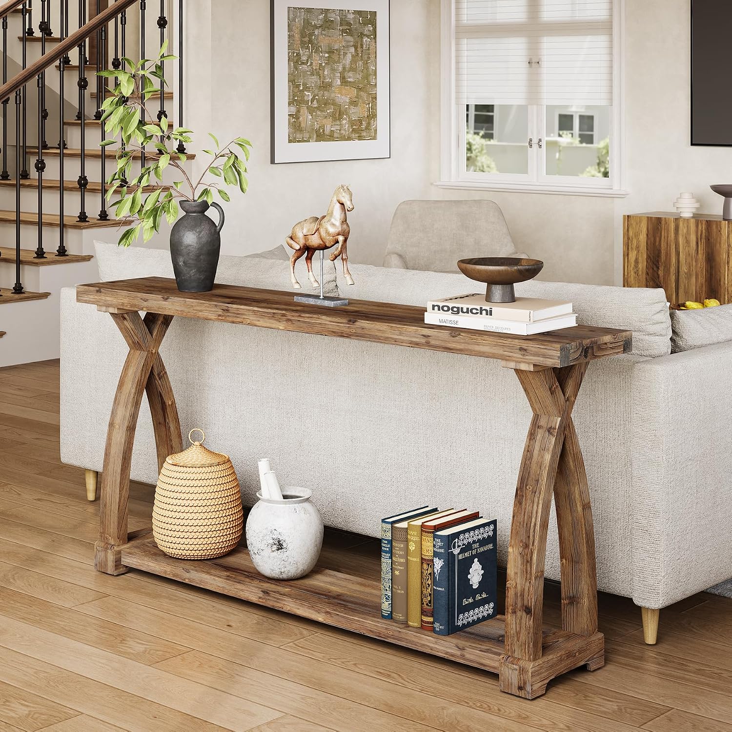 63" Rustic 2-Tier Farmhouse Console Table