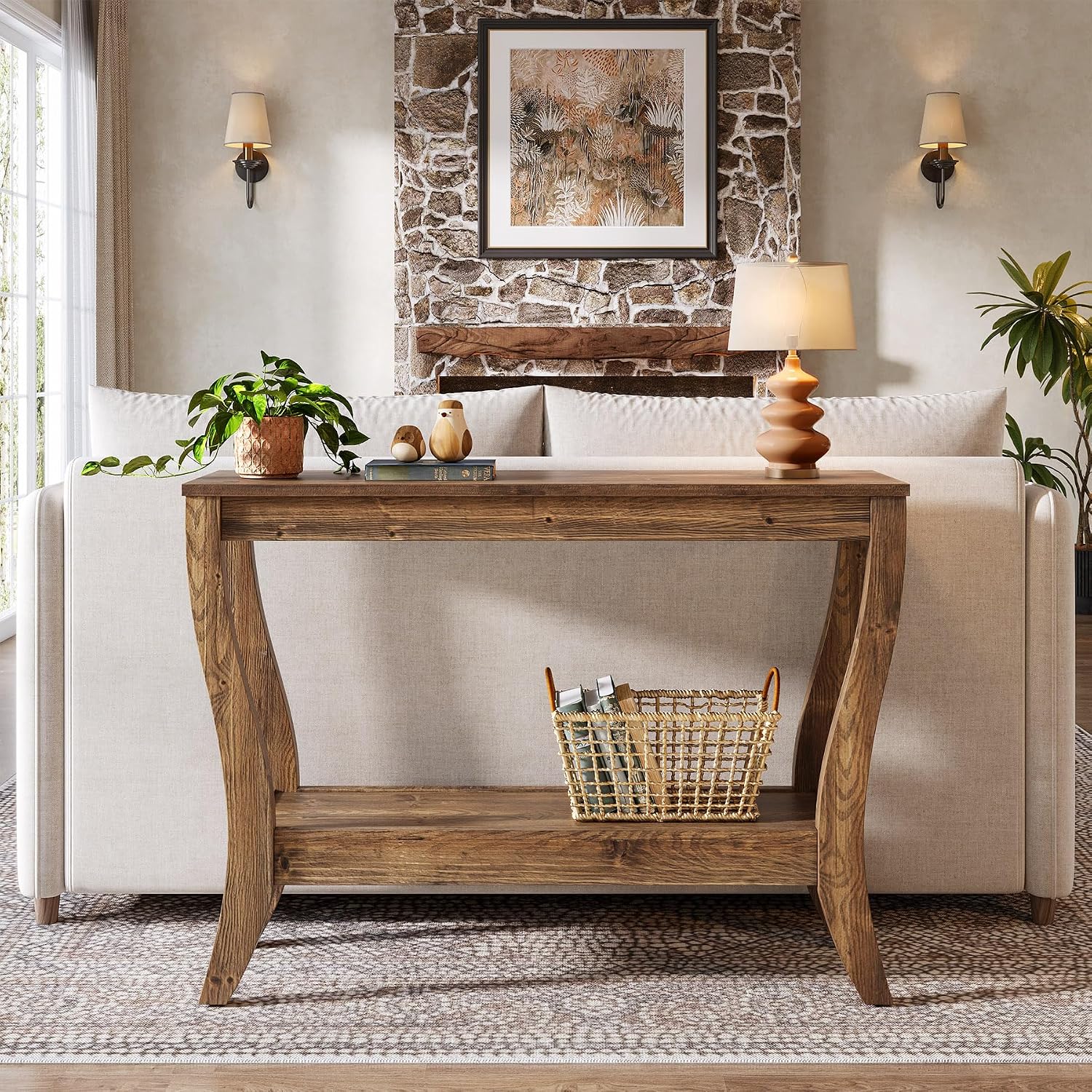 41.3" Brown 2-Tier Farmhouse Console Table