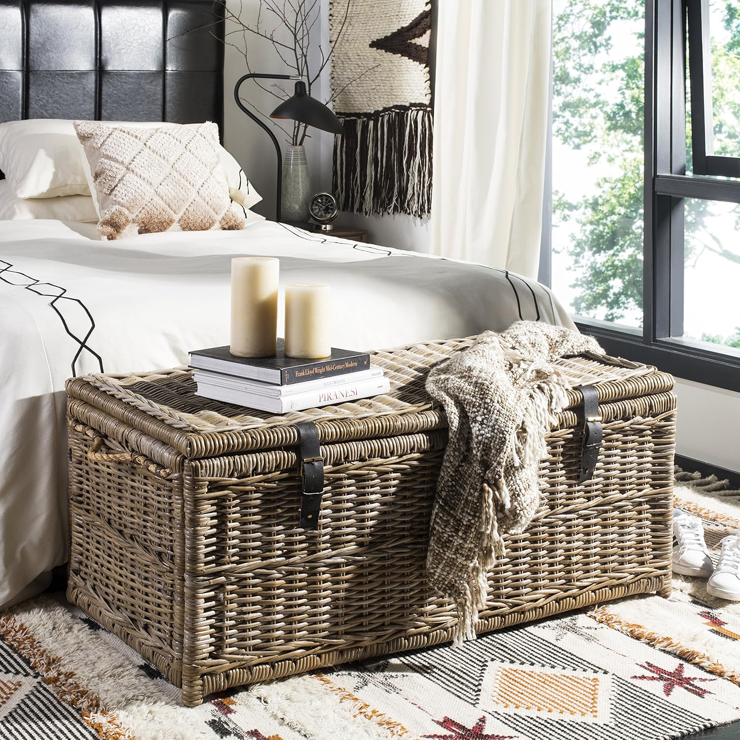 46" Gray Foldable Rattan Wicker Storage Trunk